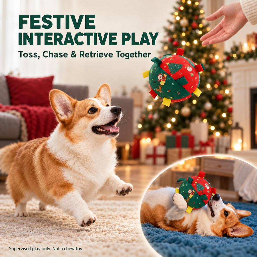 Interactive Dog Ball Rope Toy,Christmas Soccer Ball Toy with Straps for Small and Medium Dogs，Bell Version