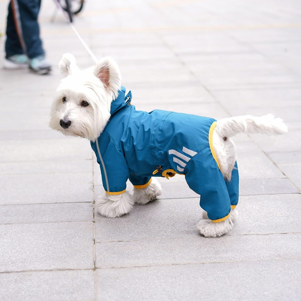 Dog Raincoat, Waterproof Dog Rain Jacket with Hood, Rain Coat with Leash Hole, Reflective Strap for Small Medium Dogs, O