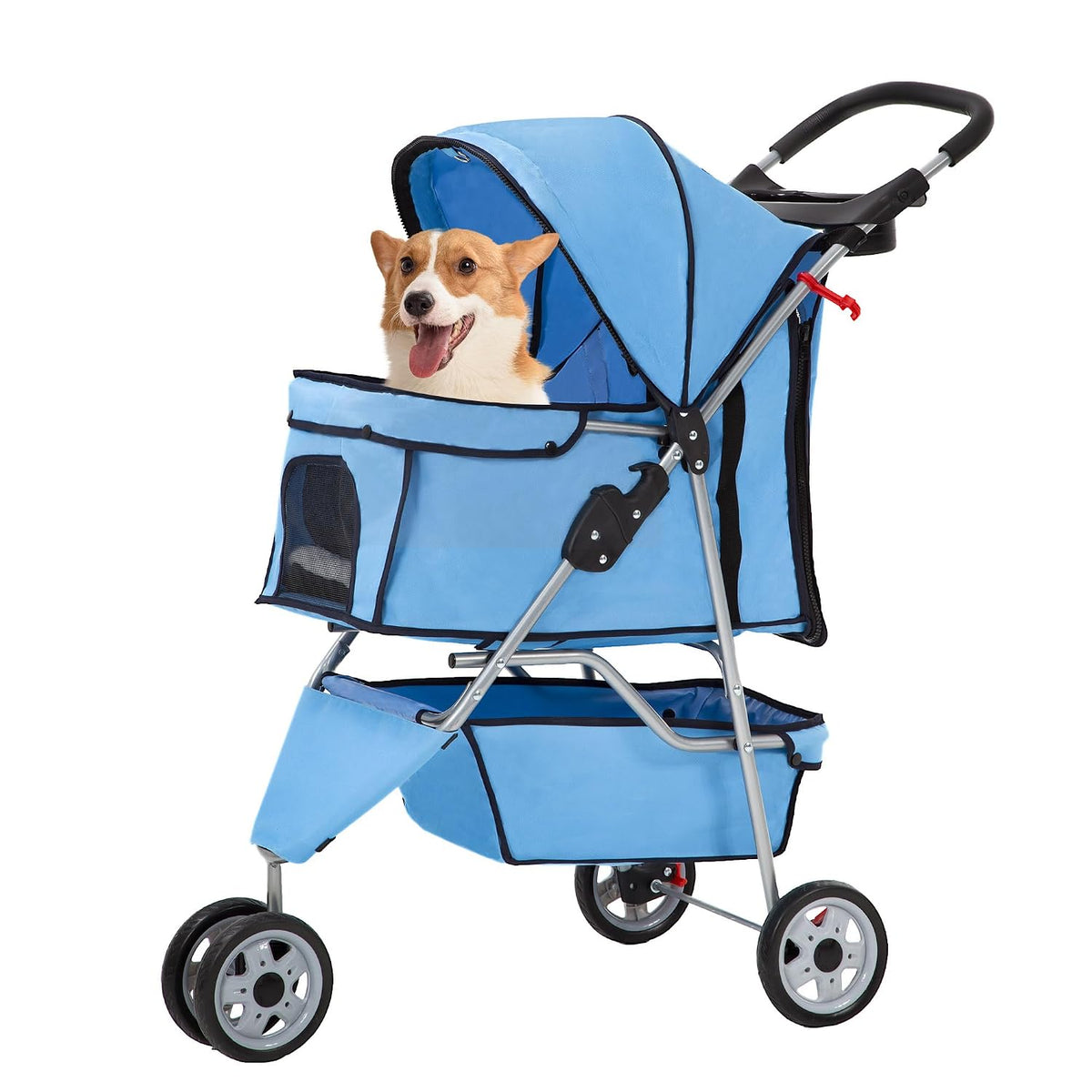 FDW Pet Stroller 3-Wheel Durable Foldable Cat Dog Stroller with Washable Liner Storage Basket Cup Holder,Dark Black