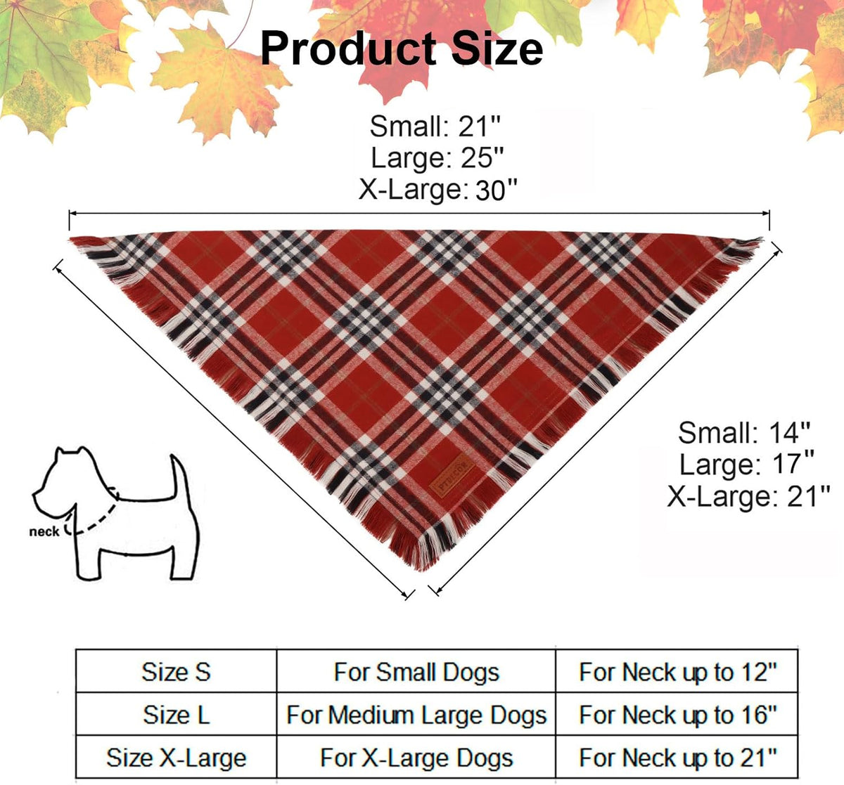 PTDECOR Fall Plaid Dog Bandana with Tassels,Thanksgiving Pet Scarf, Large