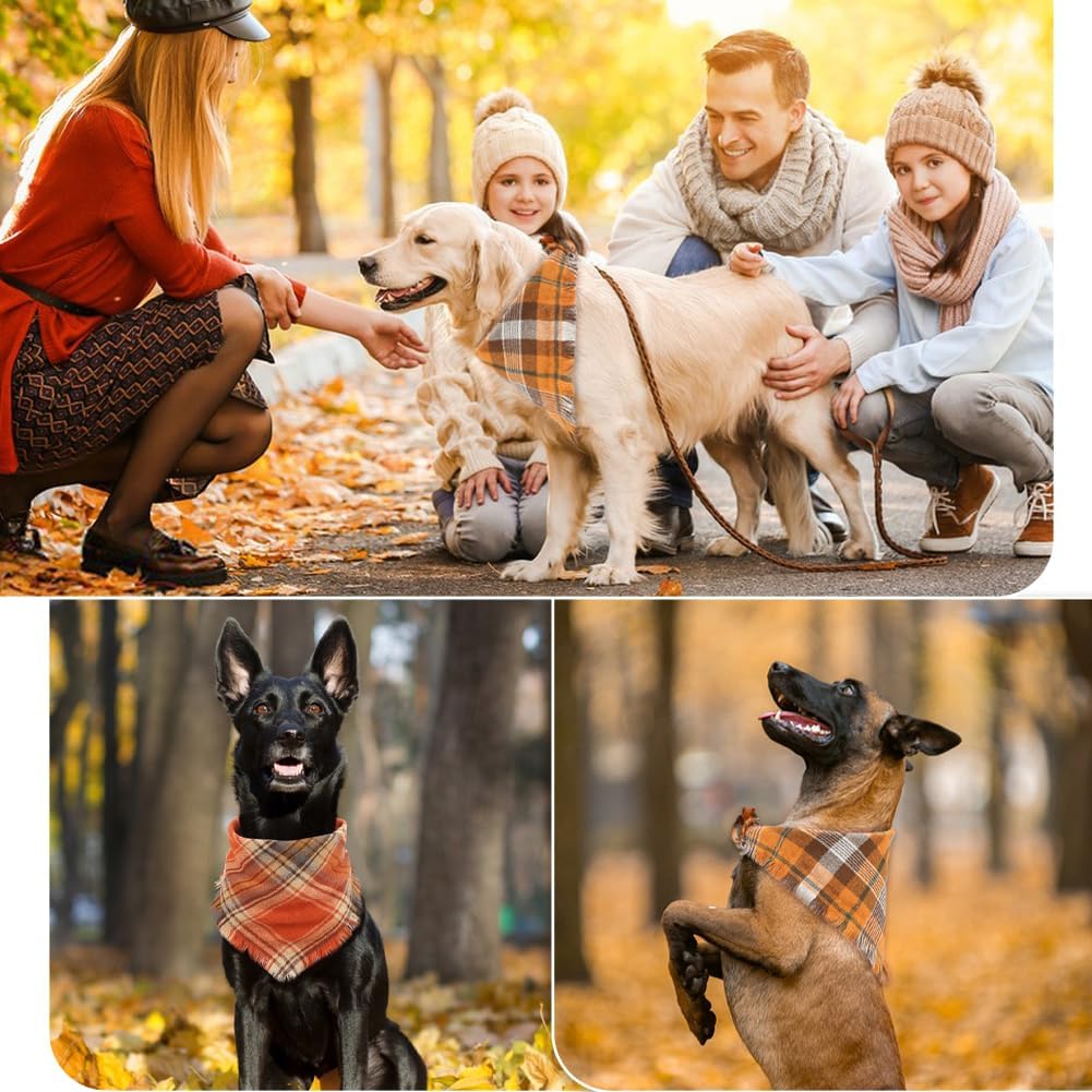 Vivifying Fall Dog Bandana, 2 Pack Plaid Dog Scarf with Tassels Edges, L