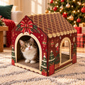 Christmas Cardboard Cat House: 2 Entrances, 2 Windows, Reversible Scratcher