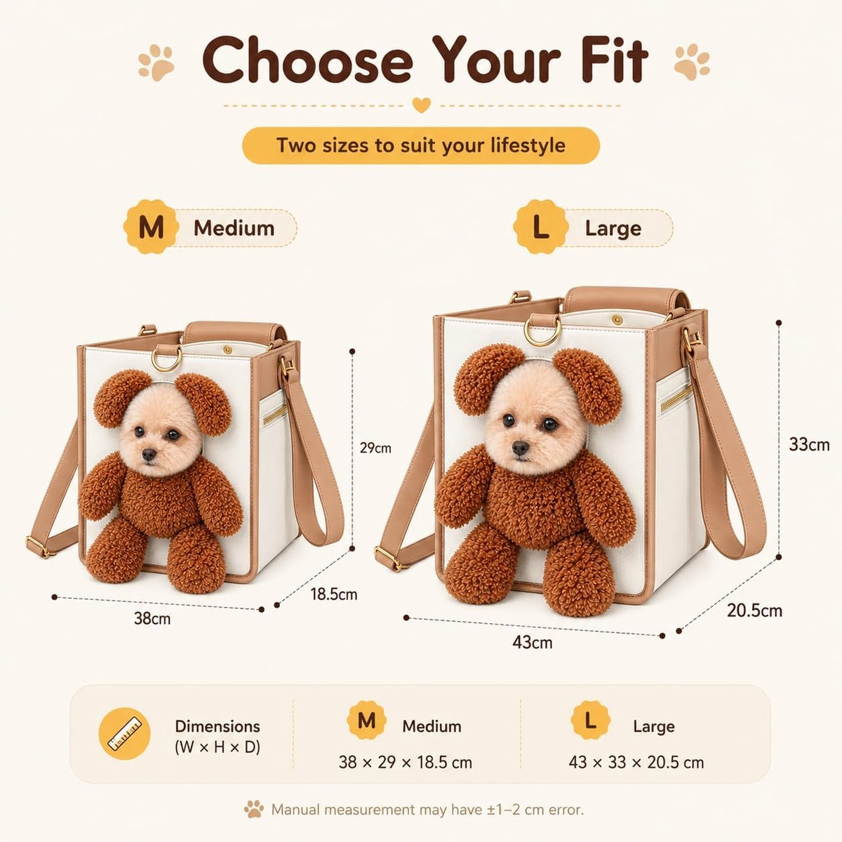 Teddy Bear Dog Carrier Bag，M