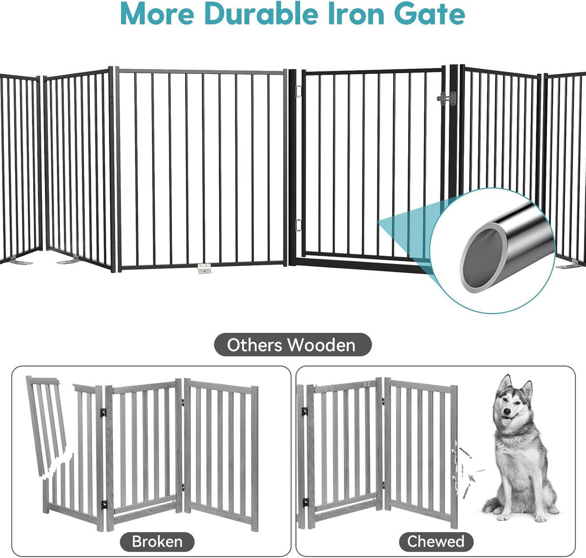 Freestanding Dog Gate with Door for Indoor & Outdoor, 30'' Tall
