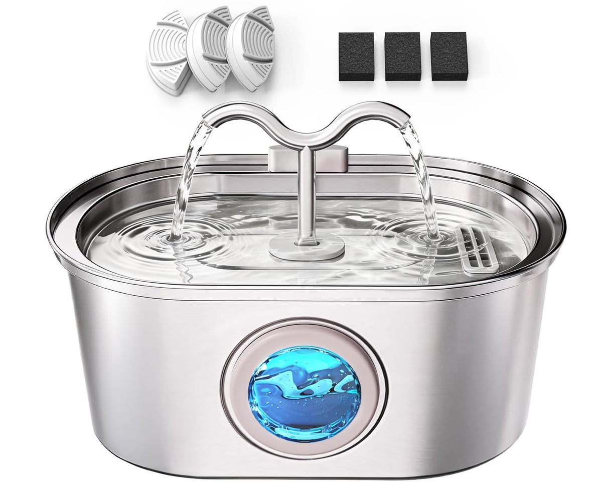 SohoTeco 3.2L/108oz Stainless Steel Cat Water Fountain Pet Fountain