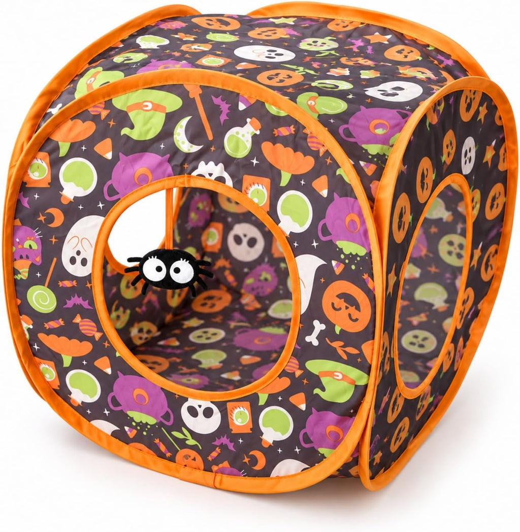 Halloween Square Cat Tunnel for Indoor Cats, Hide and Play Toy
