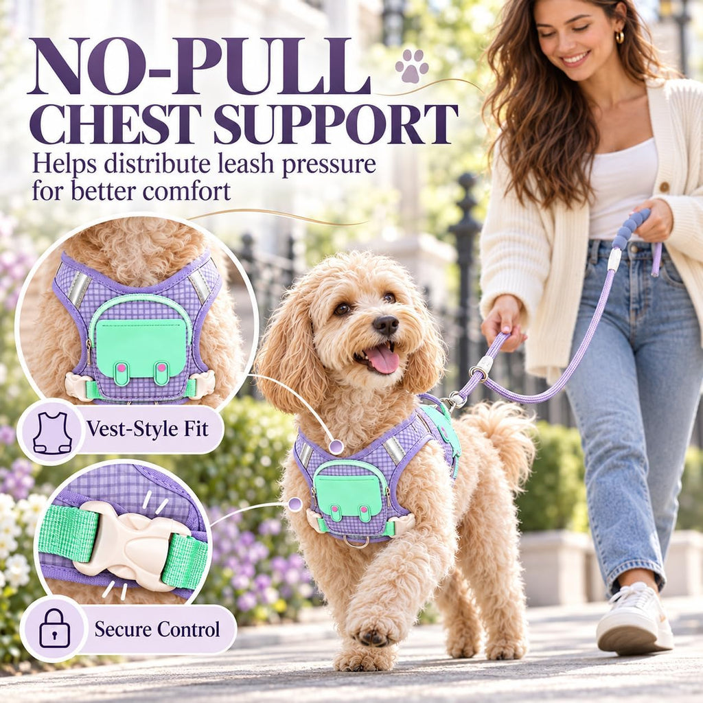 Reflective Waterproof Dog Harness Backpack with Leash, Adjustable Vest