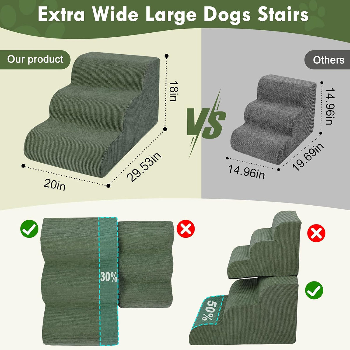 Dog Stairs for Large Dogs 18", Extra Wide Pet Ramp for Bed Couch