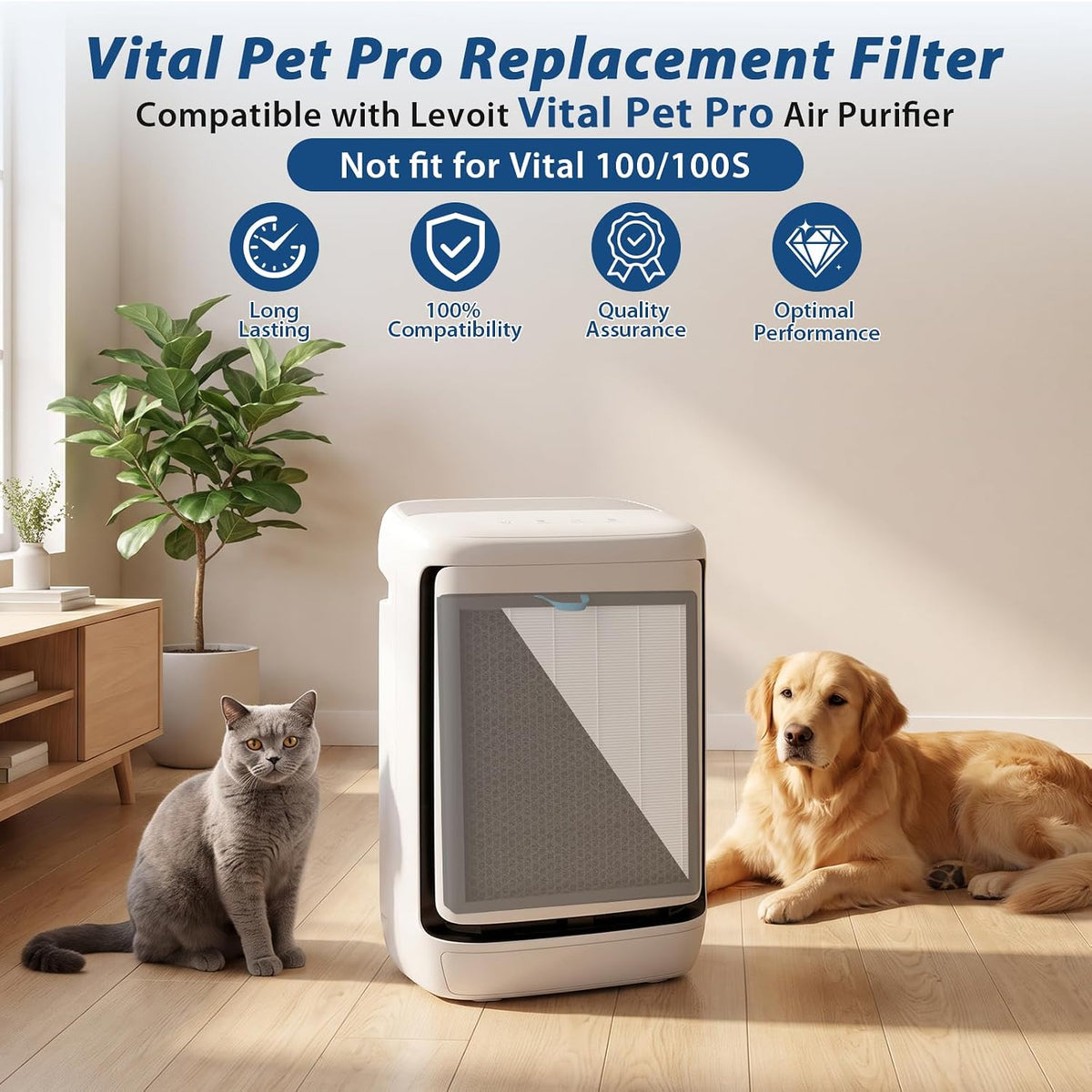 2 Pack Vital Pet Pro Replacement Filter for LEVOIT Smart Pet Air Purifier