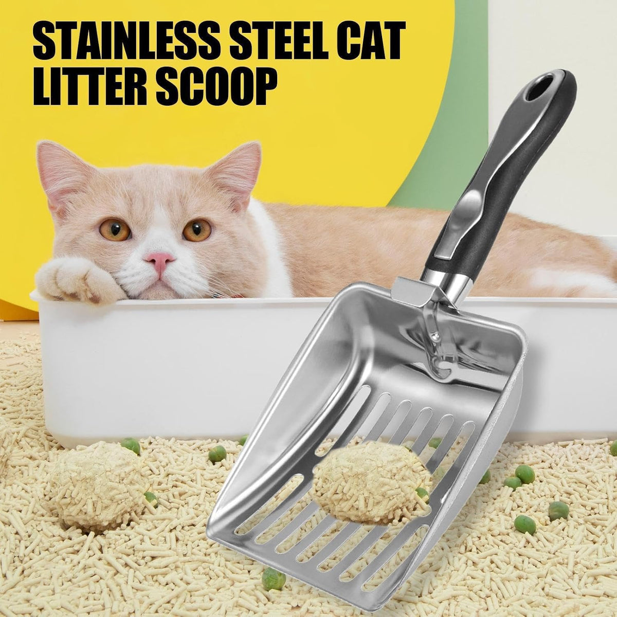 Stainless Steel Cat Litter Scoop, Large Wide with Hook