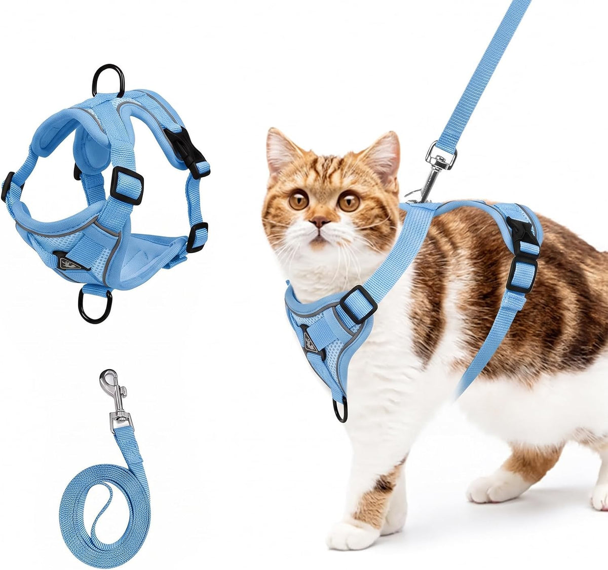shudyear Cat Chest Harness and Leash Set Adjustable Anti-Escape Soft Mesh Cat Vest for Walking Outdoor(Blcak, M)