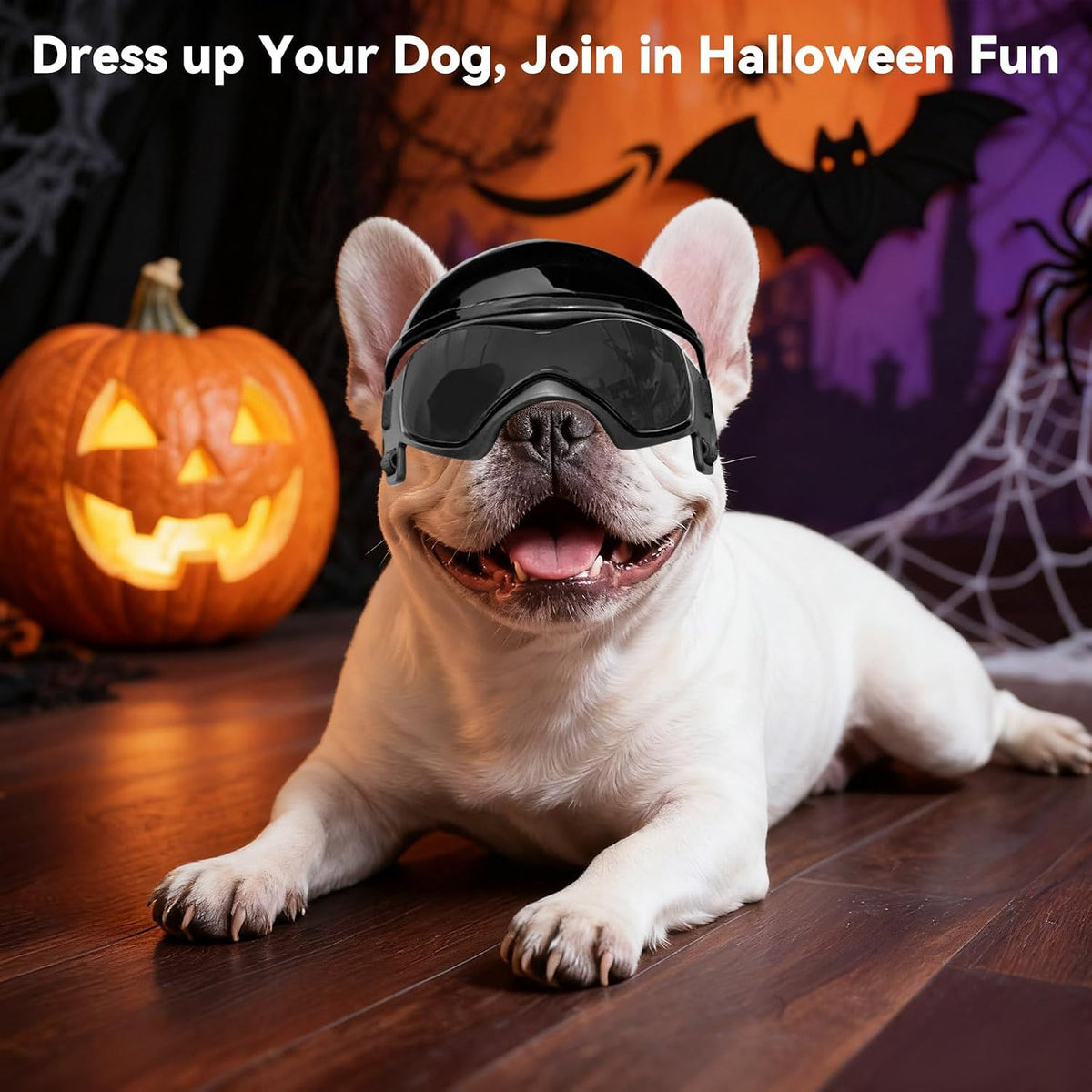 Dog Helmet and Goggles for Small Dogs - Pet Goggles Pet Motorcycle Helmet Hat with Ear Holes Adjustable Straps Safety He