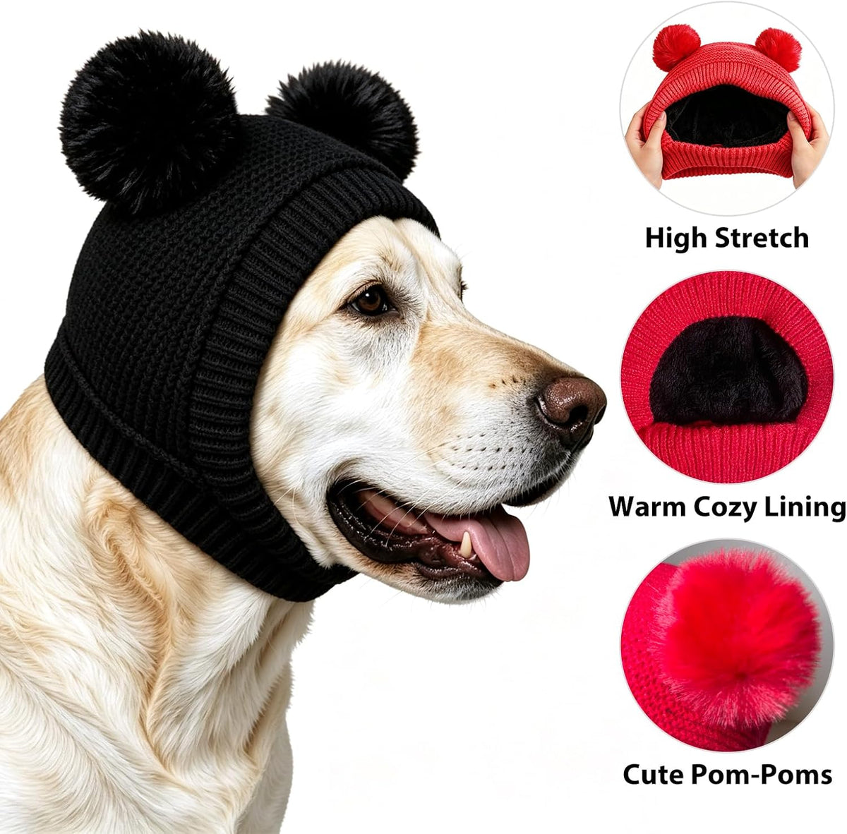 Dog Winter Knitted Hats Ear Muffs Noise Protection for Large Dogs