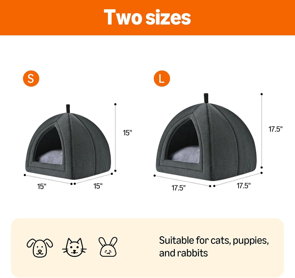 Amazon Basics Cat Bed Cave, 2-in-1 Foldable House for Indoor Cats, with Washable Cushion and Non-Slip Base, 17.5 x 17.5 
