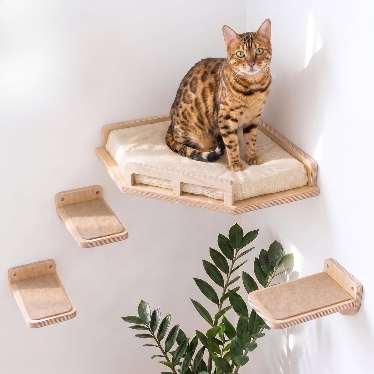 INICIO Cat Wall Shelves and Steps, 4-Piece Wooden Cat Wall Furniture Set