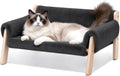 Elevated Cat Couch Bed for Indoor Cats - Wooden Cat Sofa with Removable Washable Cover, Cat Bed Furniture Raised Lounge 