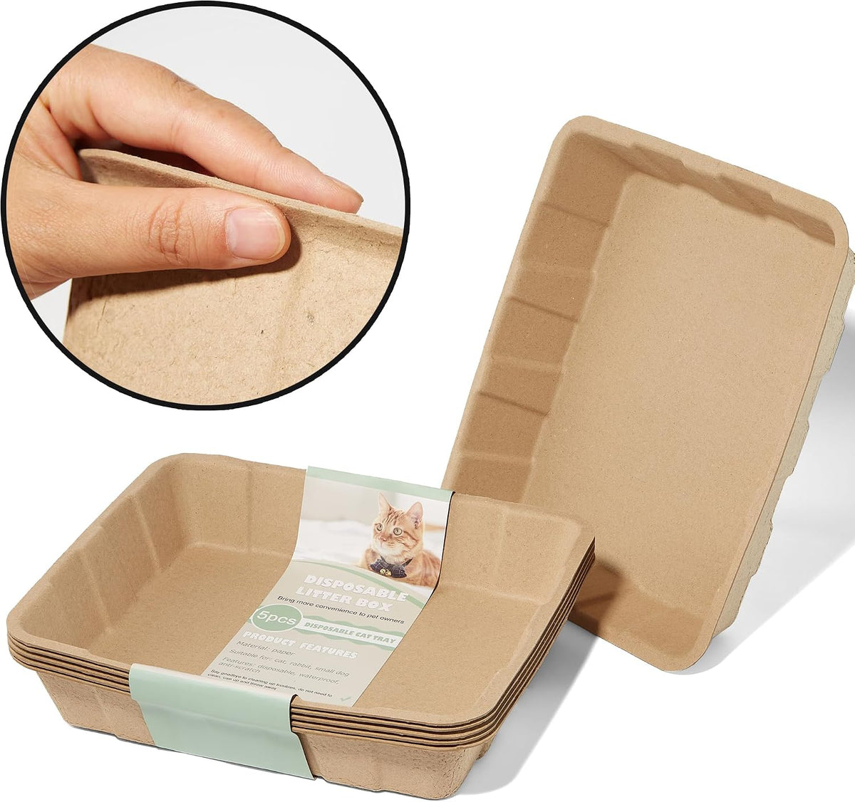Vealind Disposable Litter Boxes for Cats Cardboard Cat Litter Trays Cat Travel Toilet Litter Pan Liners Kitty and Small 