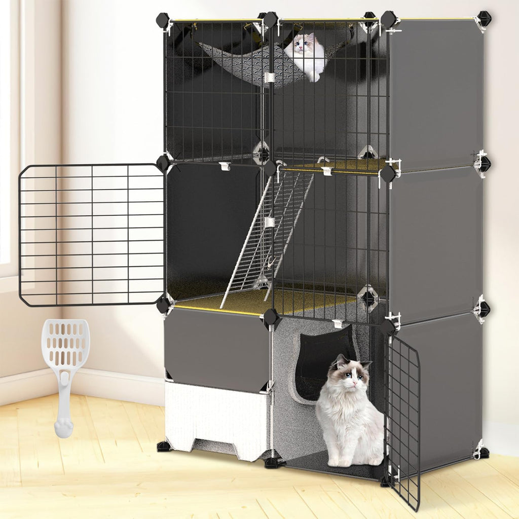 3-Tier Cat Cage, Indoor Cat Playpen with Litter Box for 1-2 Kittens