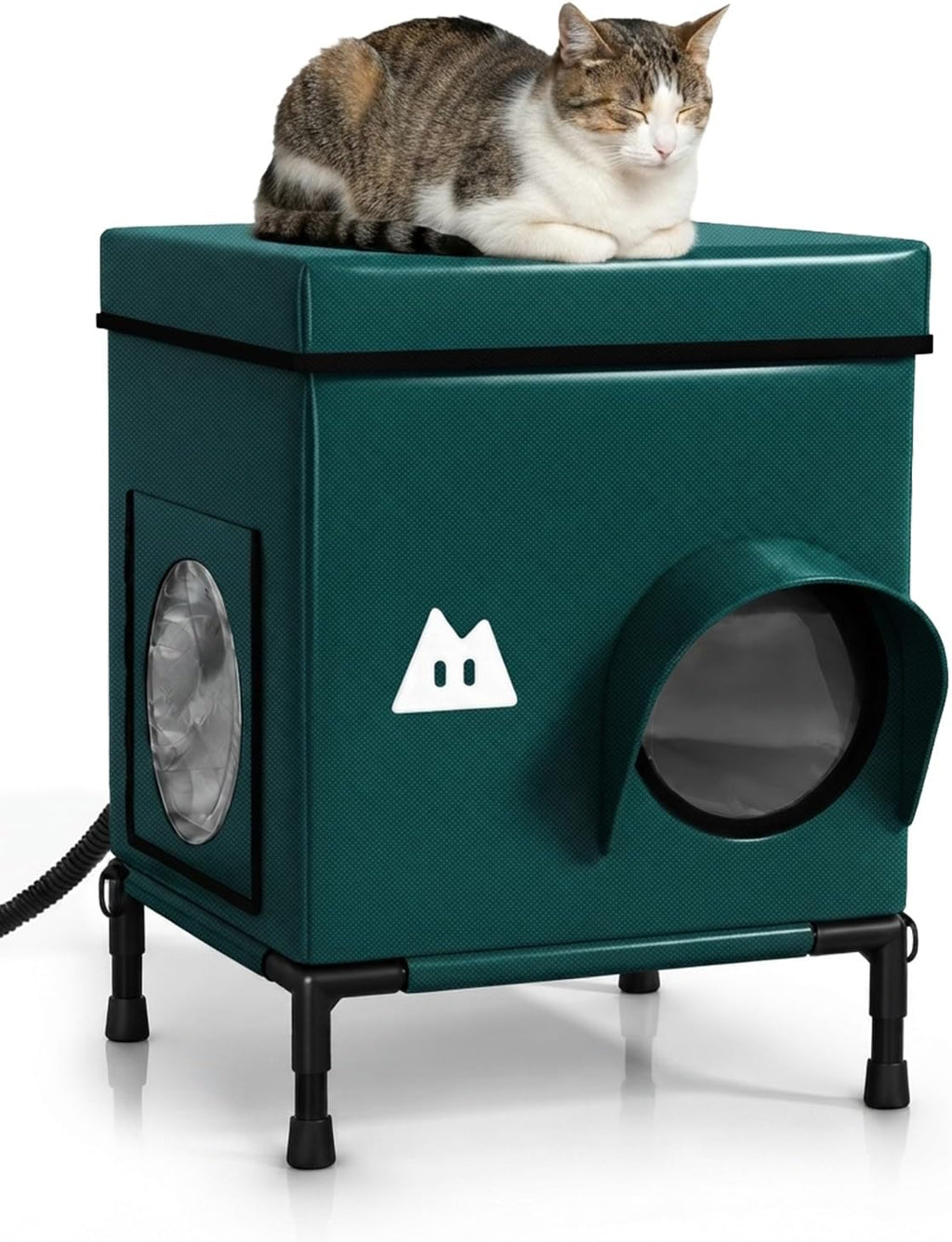 Heated Outdoor Cat House for Outside (Dark Blue,15.8"x15.8"x15.8")