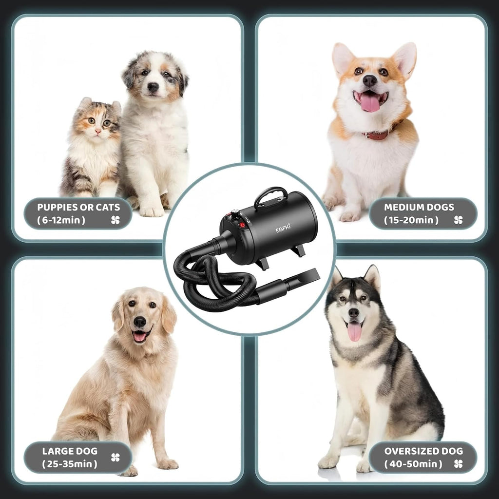 Dog-Hair-Dryer, 5.2HP/ 3800W High Velocity Pet Blow Dryer with Heater for Grooming, Speed Temperature Adjustable Dog Blo
