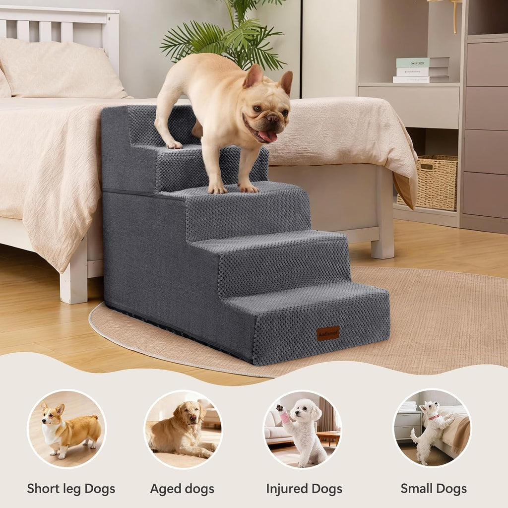 Dog Steps for High Bed, 5-Step Pet Stairs for Small Dogs and Cats