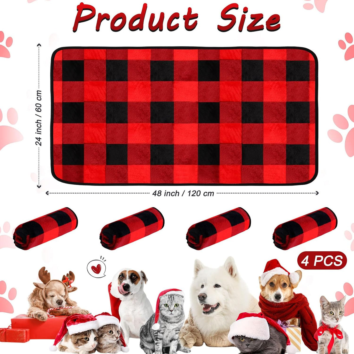 Reginary 4 Pcs Guinea Pig Fleece Cage Liners, Plaid, 24 x 47 Inch