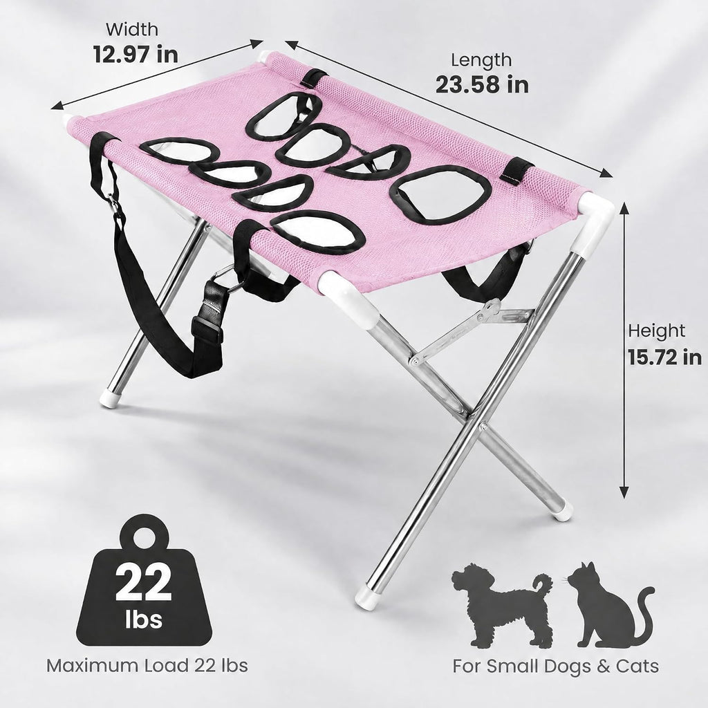 Pet Grooming Hammock with Stand, Foldable Bathing Sling for Small Dogs Cats