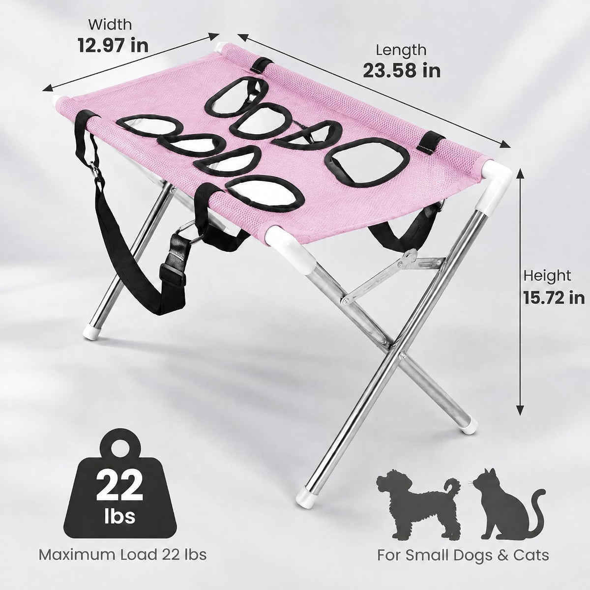 Pet Grooming Hammock with Stand, Foldable Bathing Sling for Small Dogs Cats