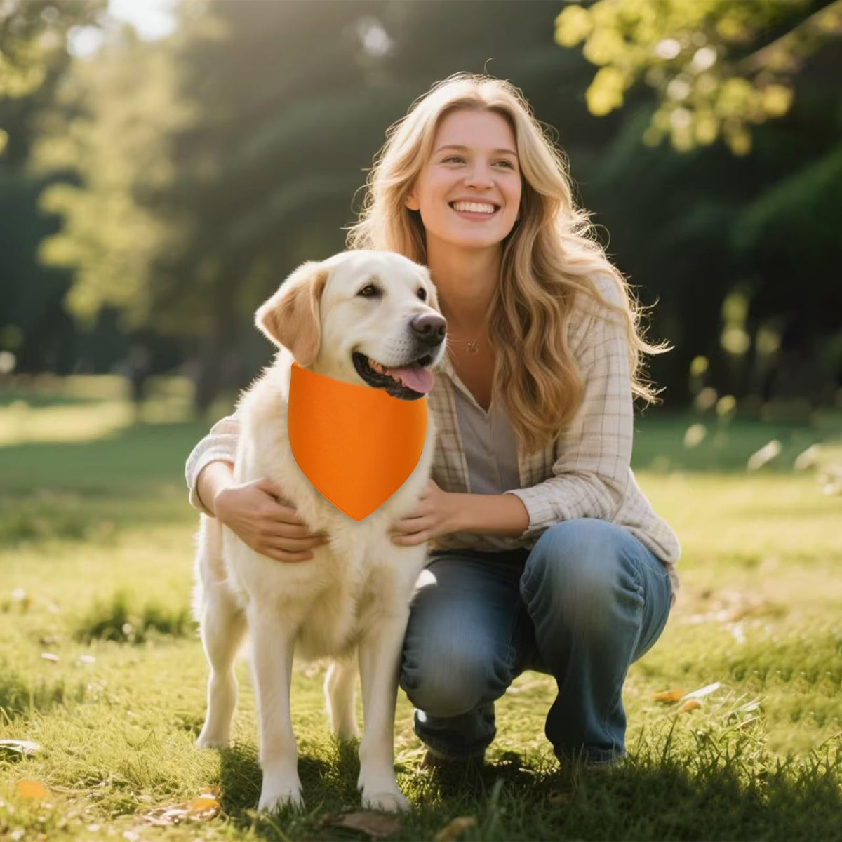 Agroon Blank Dog Bandana Orange Large 2PCS, DIY Solid Cotton Triangle Scarf