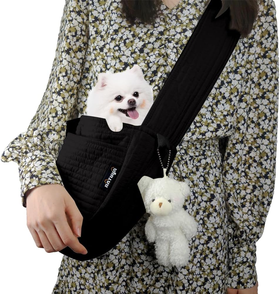 NATUYA Small Dog Cat Carrier Sling, Adjustable Canvas Pet Puppy Pouch,Brown