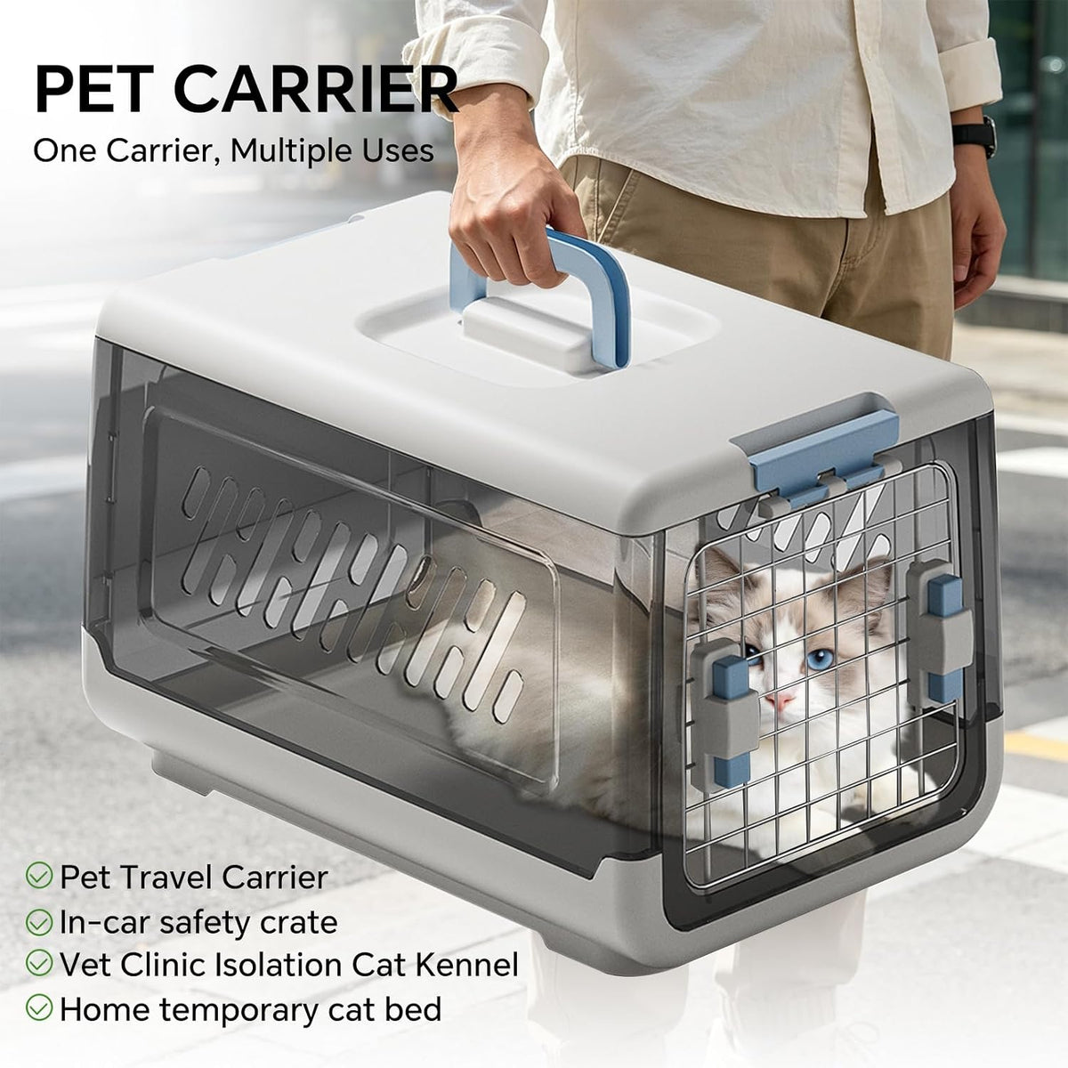 Airline Approved Hard Pet Carrier for Cats & Small Dogs – 20" Travel Crate with Metal Front Door, Top Handle, Secure Loc