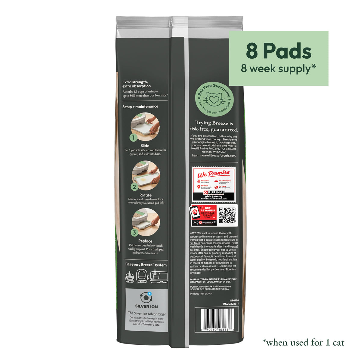 Purina Tidy Cats Cat Litter Breeze Pads Refill Pack Multi Cat Litter Pads - 8 ct. Bag