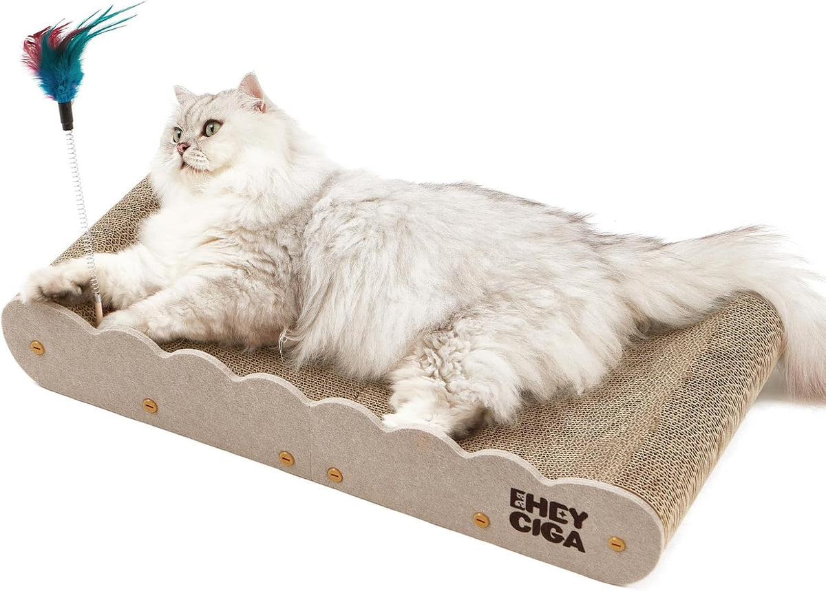 EHEYCIGA 26" Large Cardboard Cat Scratcher Bed with 2 Cat Toys, Brown