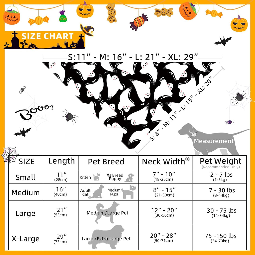 Halloween Dog Bandanas Black Ghost Spooky Costumes,7 - 30lbs Pets