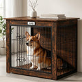 Furniture Style Dog Crate End Table for Small Medium Dogs, 28" Wooden Indoor Dog Kennel with Reversible Side Door & Doub