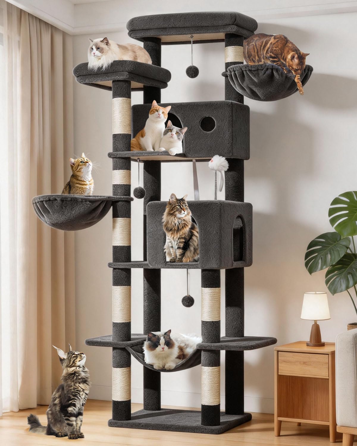 Taoqimiao 79in Cat Tree, Tall Large Cat Tower for Indoor Adult Cats S10W