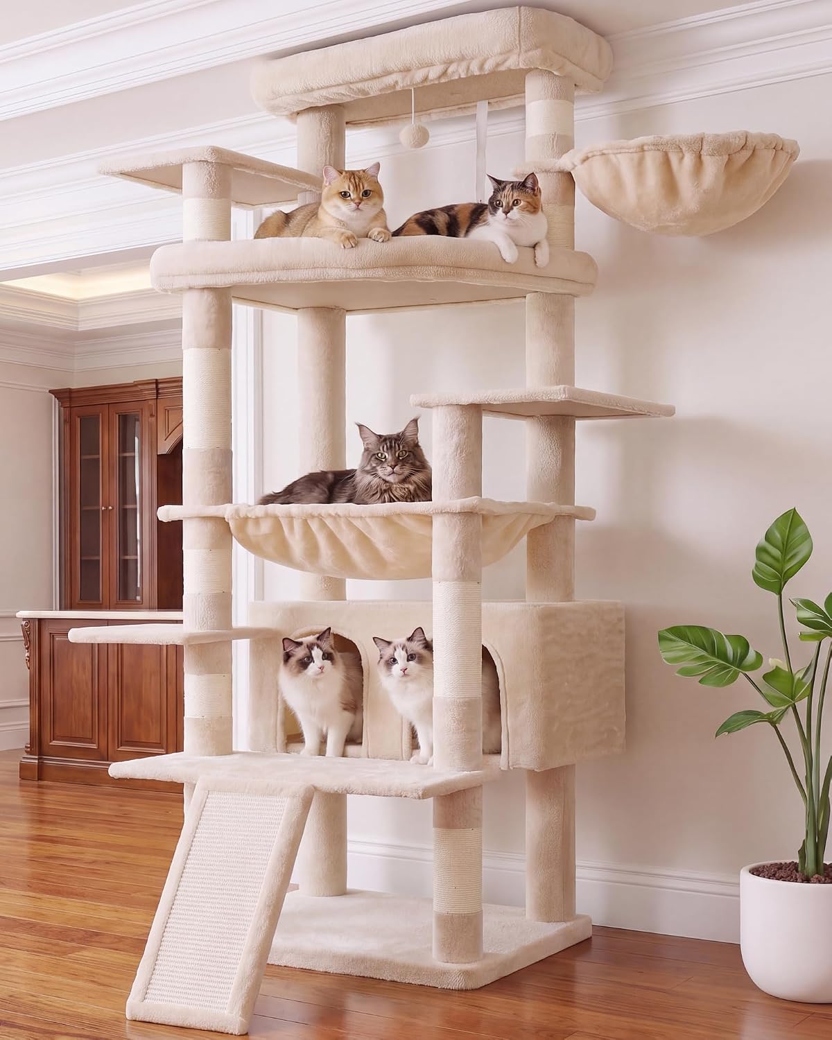 Heybly Cat Tree, 71-Inch-Tall Tower for Indoor Cats with 2 Perches HCT034G