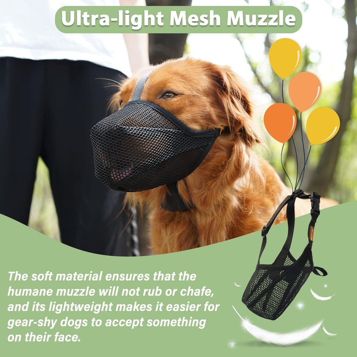 Dog Muzzle, Patented Soft Mesh Muzzle for Scavenging | Black, L