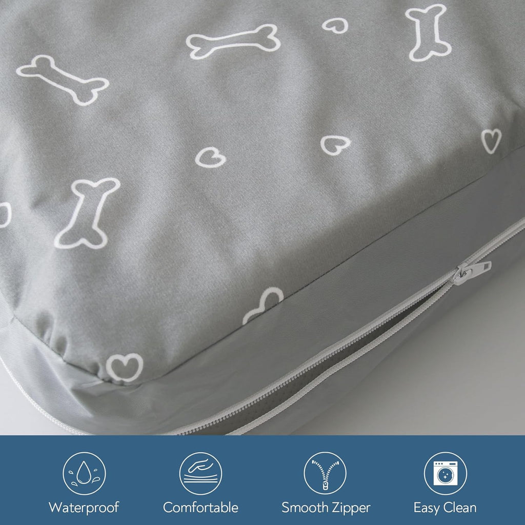 Waterproof Dog Bed Cover, Grey Bone Print 27 x 36 x 4 Inch, Cover Only