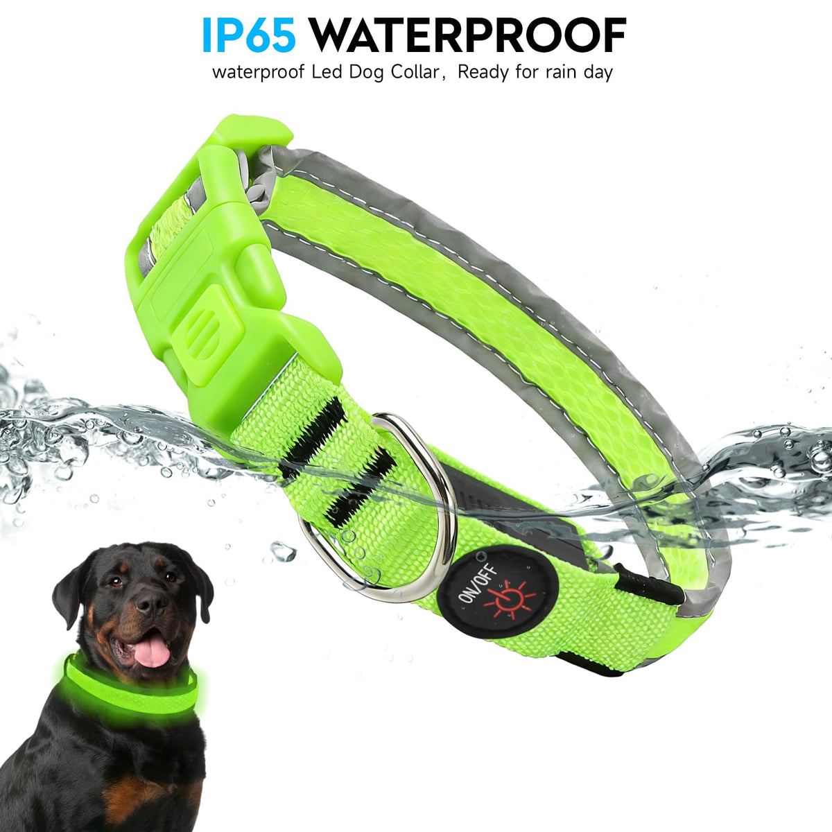 PWOD LED Dog Collar, Light Up Dog Collar,for Night Walking(Large,Green)