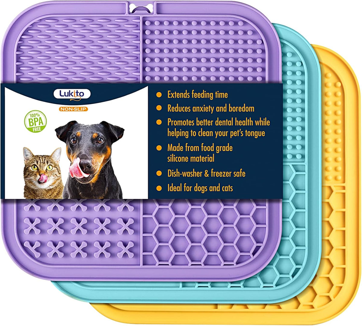 2PCS Licking Mat for Dogs with Suction Cups, Premium Lick Pad for Anxiety Relief, Slow Feeder Dog Bowls, Perfect for Bat