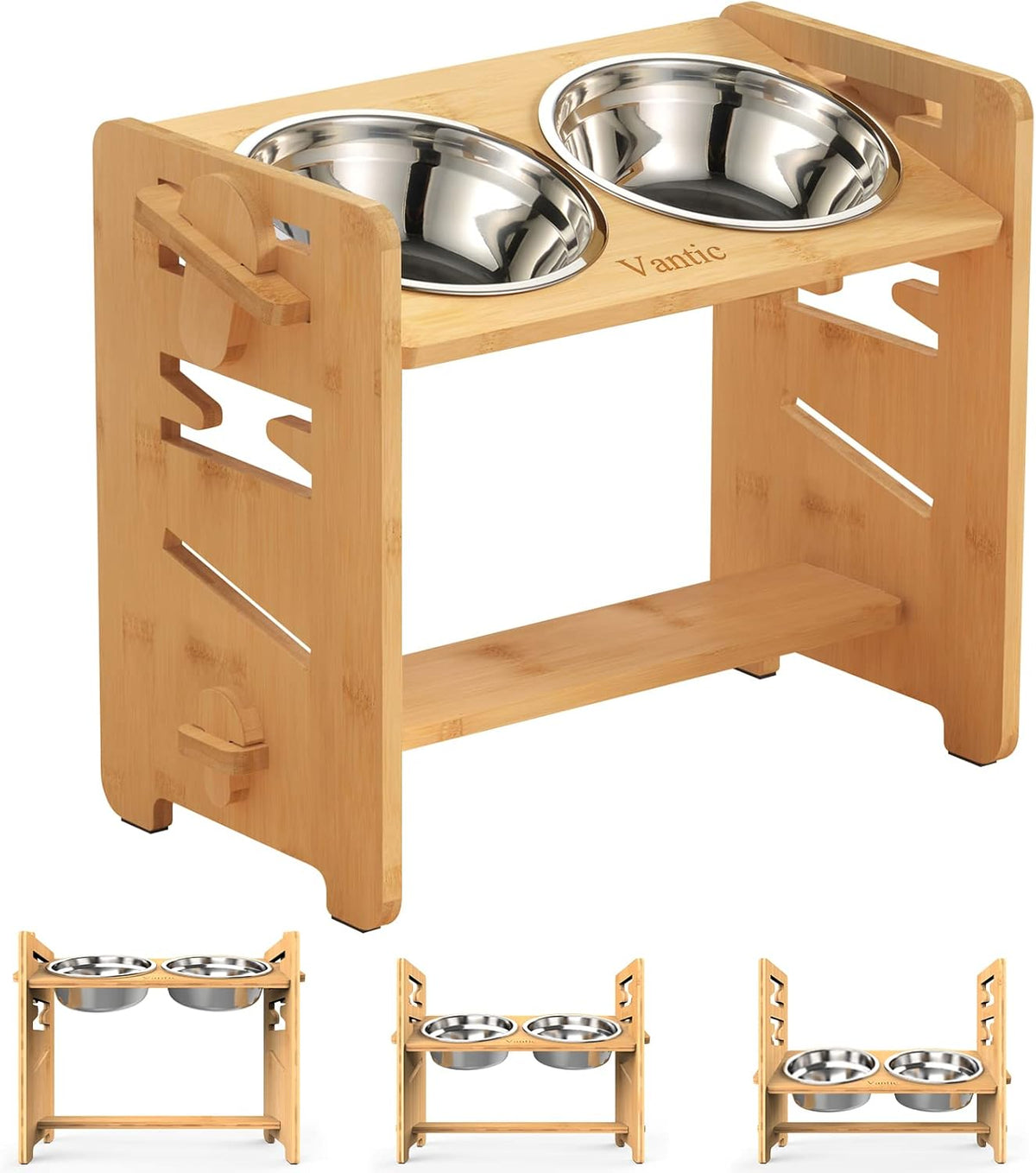 Elevated Dog Bowls, Raised Dog Bowl Stand Adjustable Small, Natural