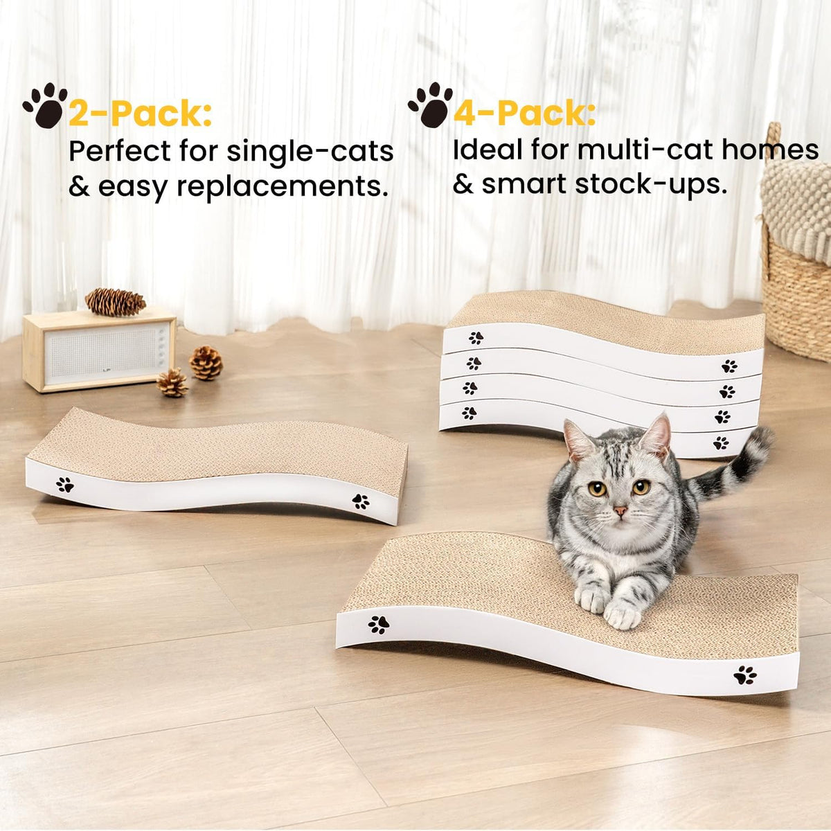 Cat Scratcher, Durable Scratch Pad, Corrugated Cardboard Scratching Board for Indoor Cats, Heavy Duty, Double-Sided Usab