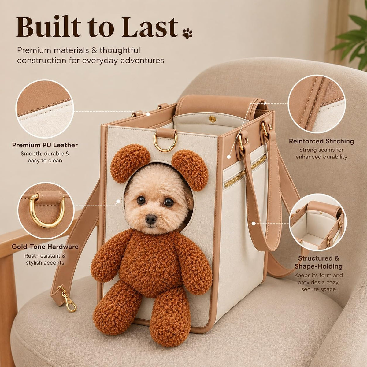 Teddy Bear Dog Carrier Bag，M