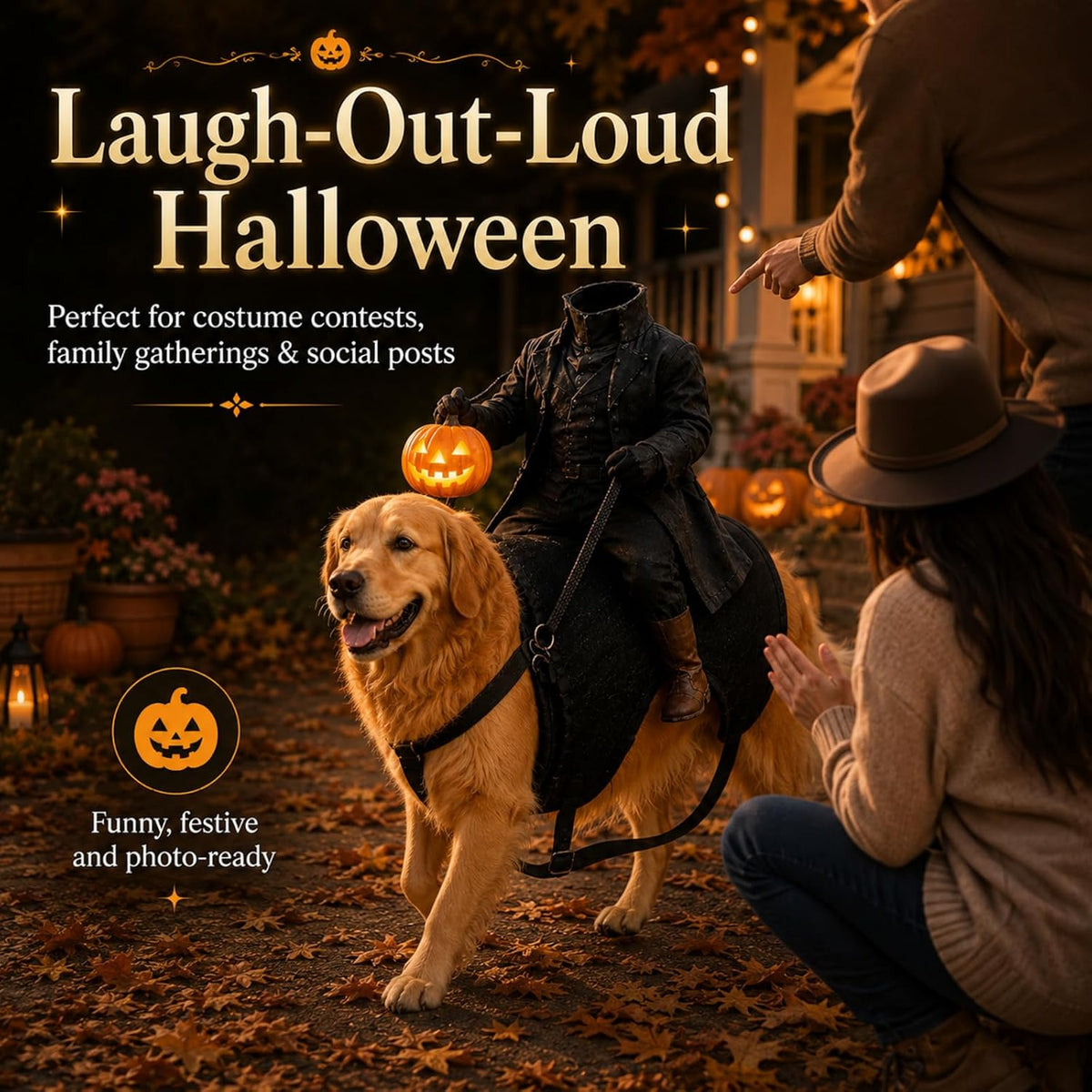 Light-Up Headless Horseman Pet Costume Pumpkin Rider Harness