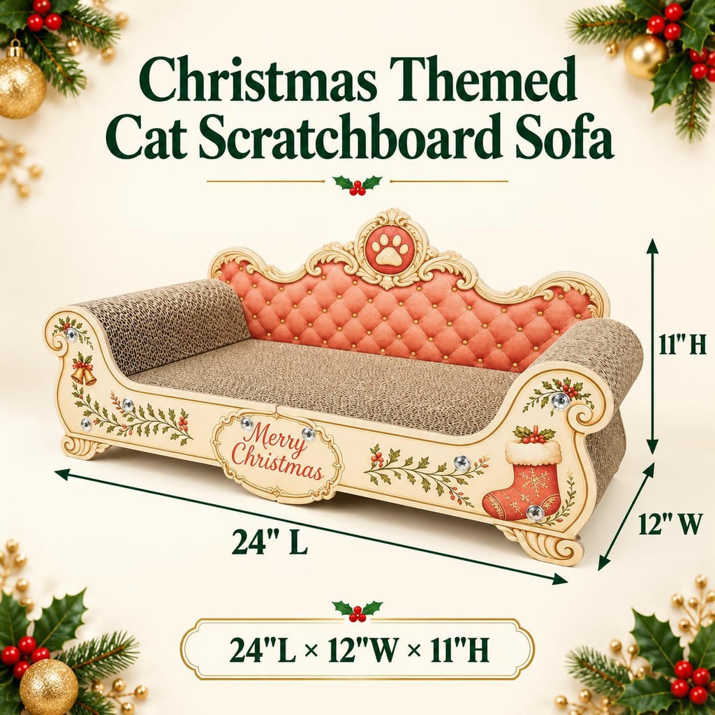 Sofa Shaped Cat Scratching Couch, Christmas Theme Thick Scratching Cardboard, Lounge Bed for Indoor Cat Rest&Play,Cat So