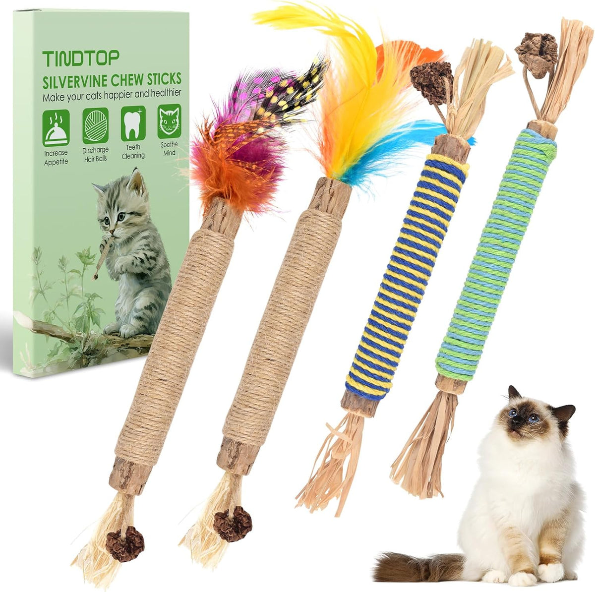 Catnip Chew Toys for Cats, 12 Pack Natural Silvervine Sticks