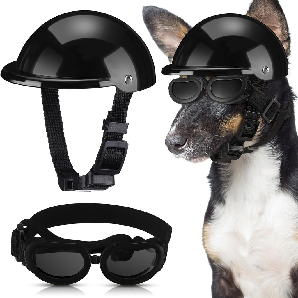 Frienda Dog Helmet and Goggles, UV Protection Doggy Sunglasses and 4 Inch Padded Puppy Motorcycle Helmet Adorable Dog Go
