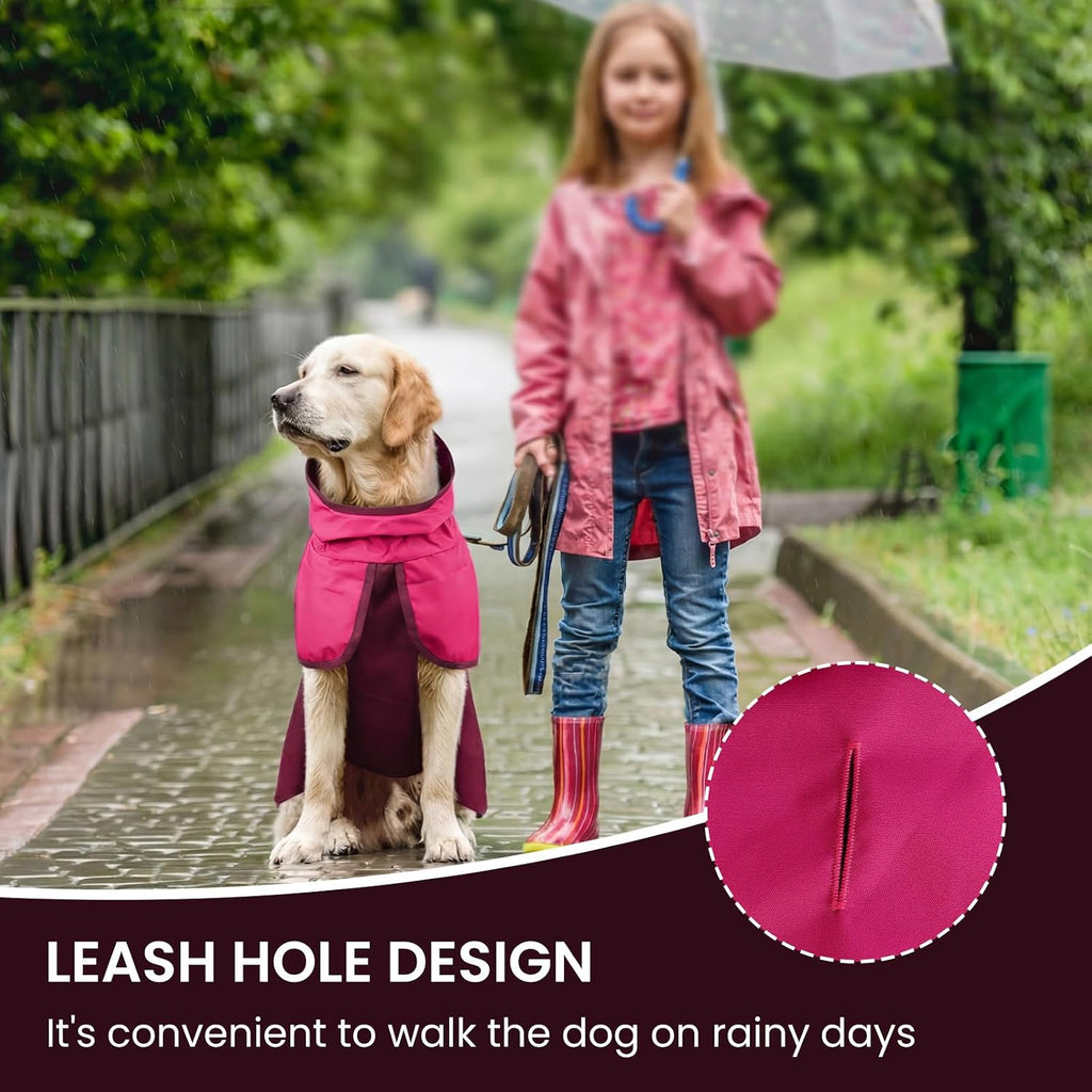 BRKURLEG Dog Raincoat, Waterproof Rain Jacket with Hood, Rose Red, M