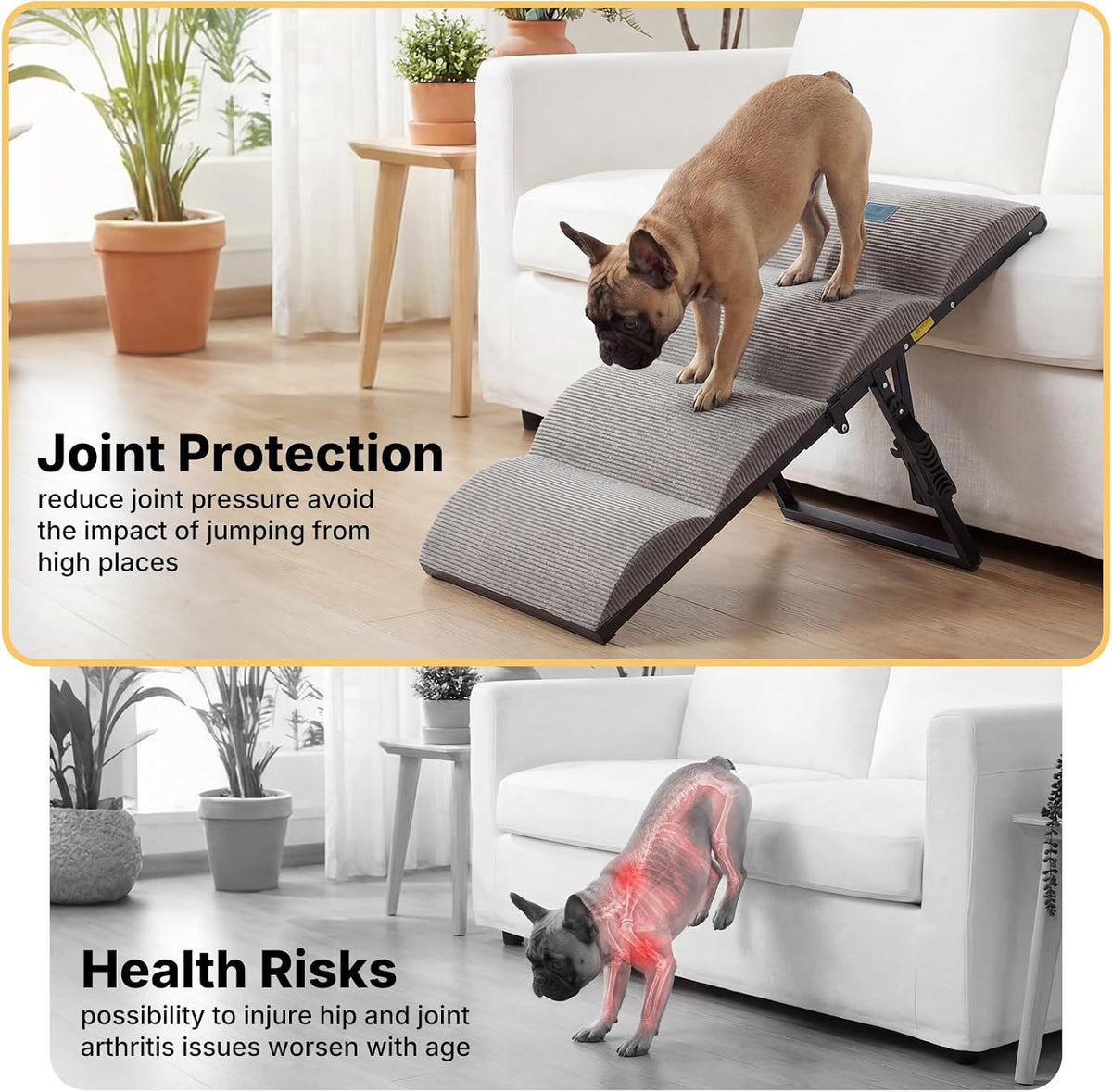 Veehoo Dog Ramp for Bed Couch Small Large Dogs, Foldable Pet Ramp 17“-23''H